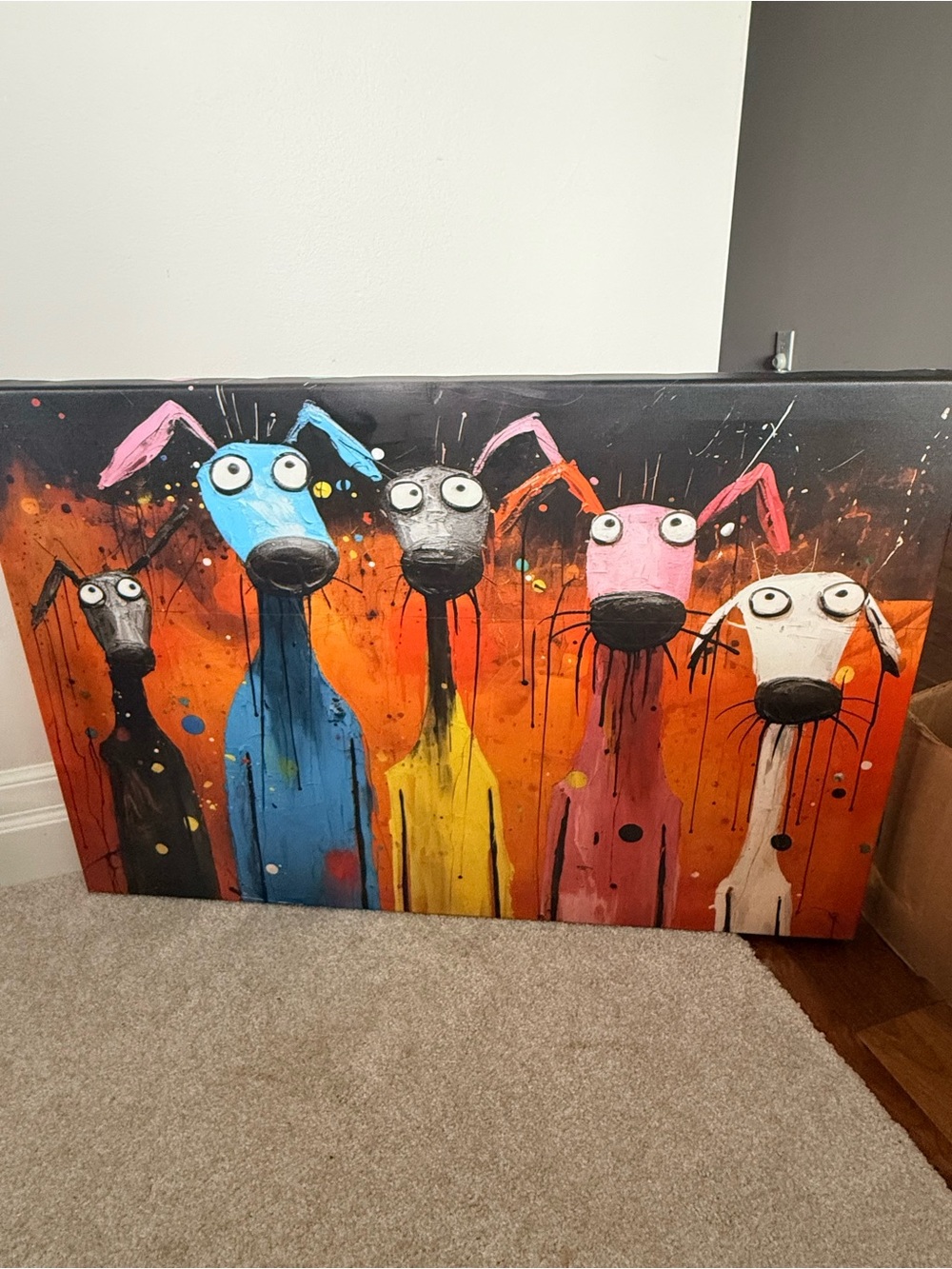 Abstract Colorful Dogs Canvas Wall Art - Blue, Yellow, Pink, White, Black